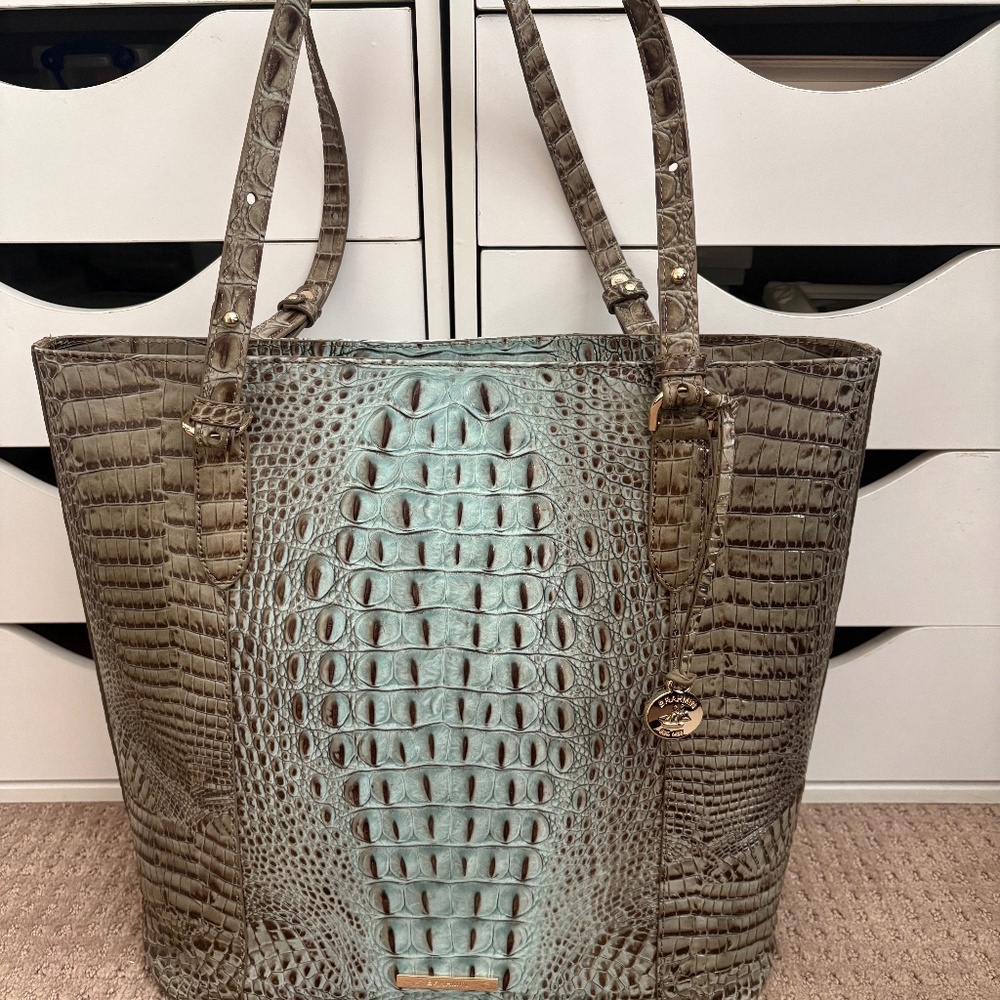 Brahmin Bag - Large Asher in Turquoise to tan/grey